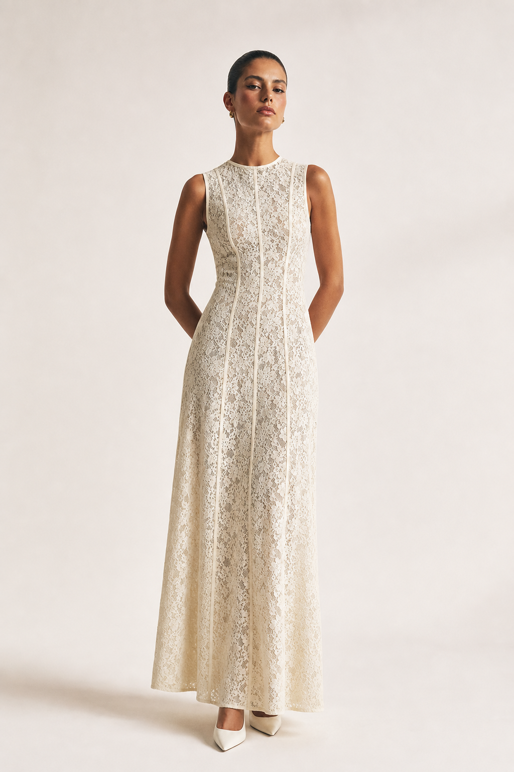 Valeria Lace Column Maxi Dress - Ivory