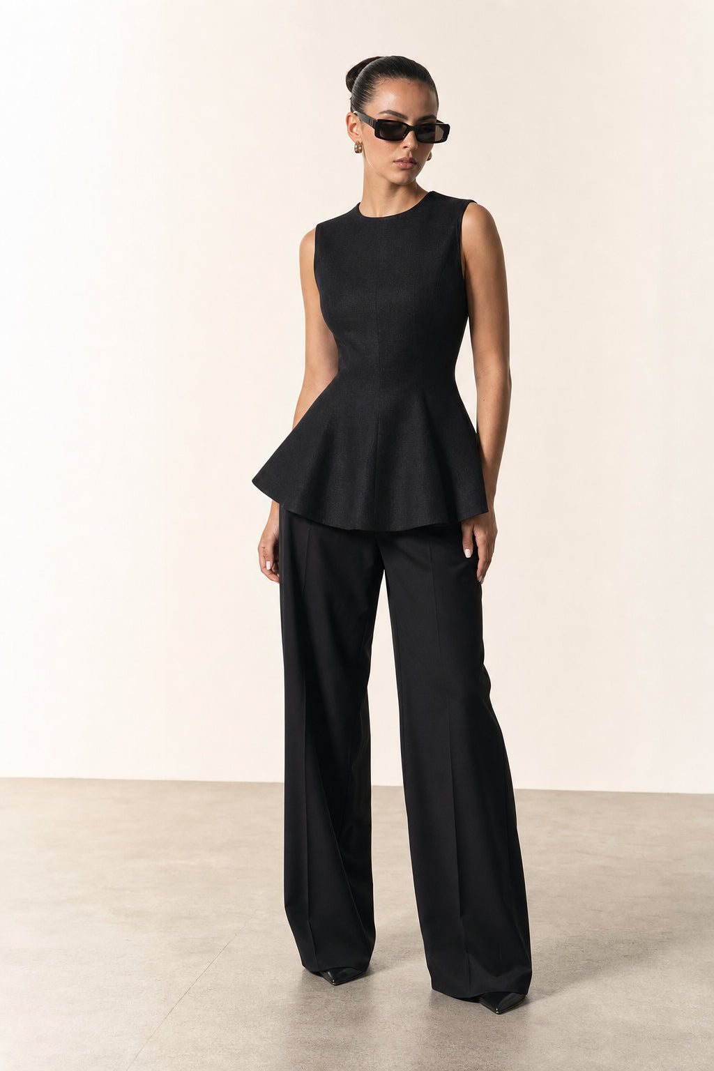 Valeria Linen Peplum Top - Black