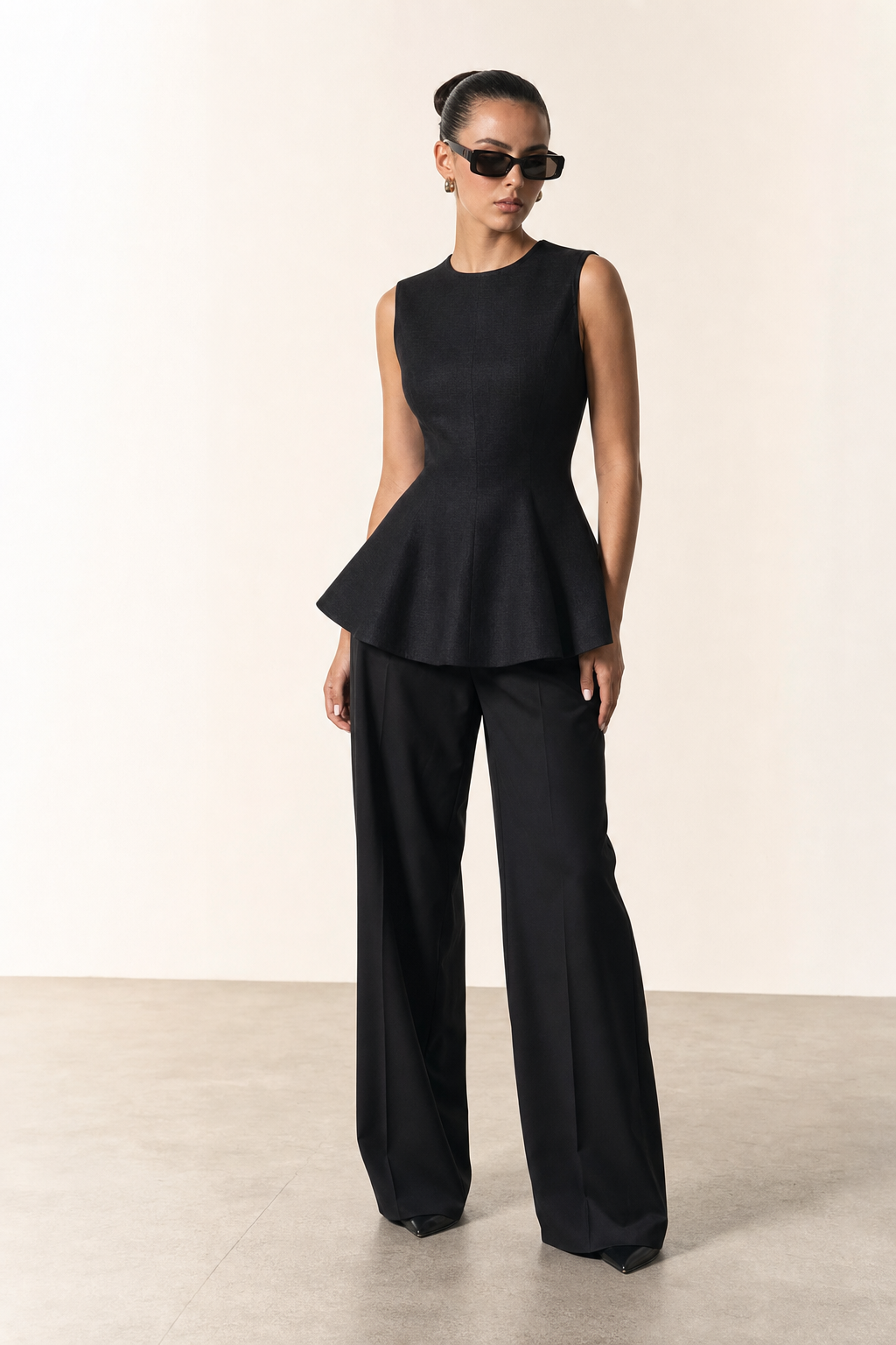 Valeria Linen Peplum Top - Black