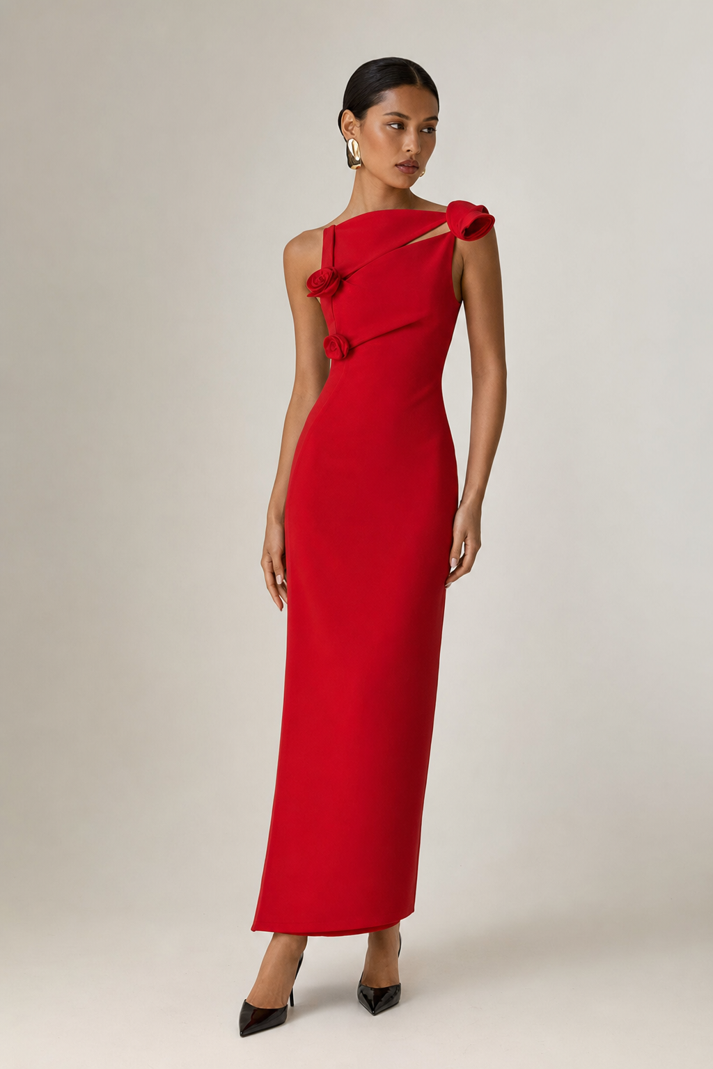 Valeria Twisted Foldover Midi Dress - Scarlet red