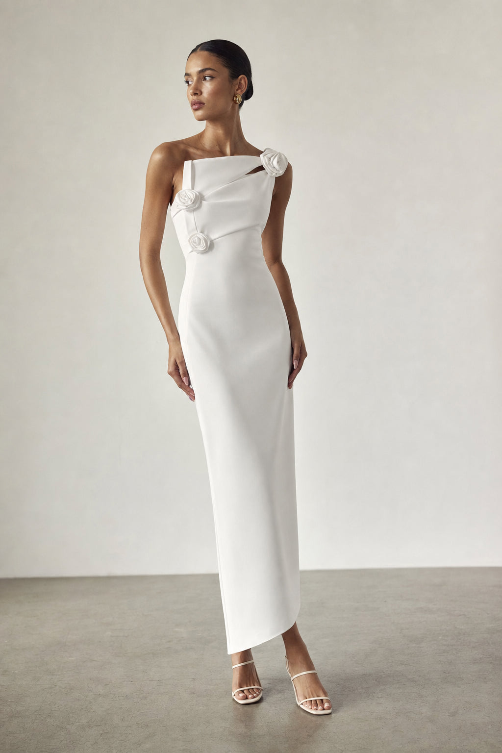 Valeria Twisted Foldover Midi Dress - White