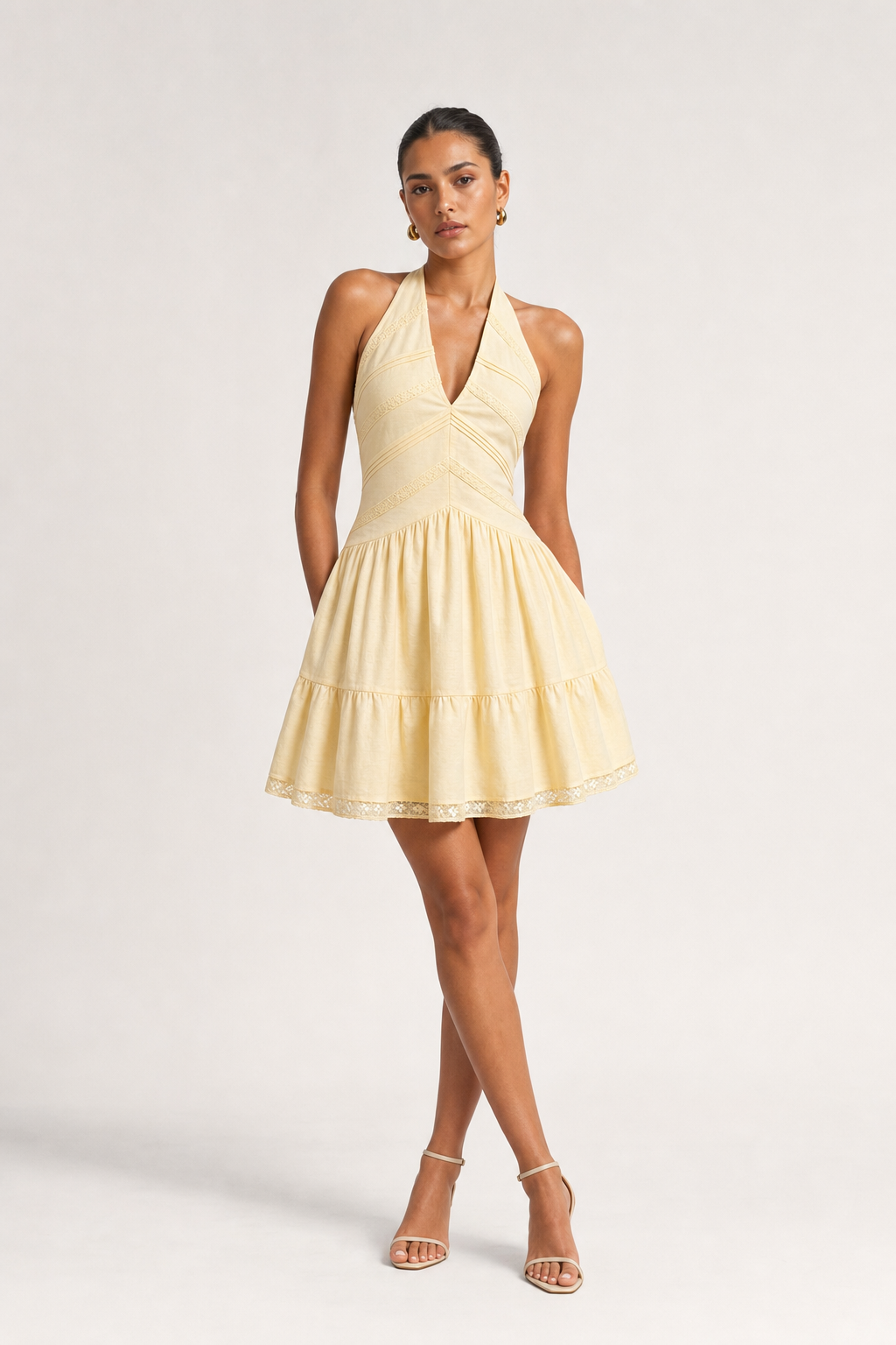 Valeria Twisted Halter Mini Dress - Butter Yellow
