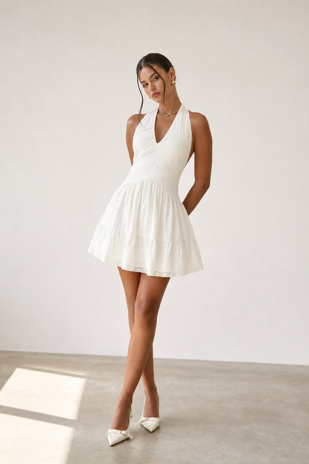 Valeria Twisted Halter Mini Dress - Off White