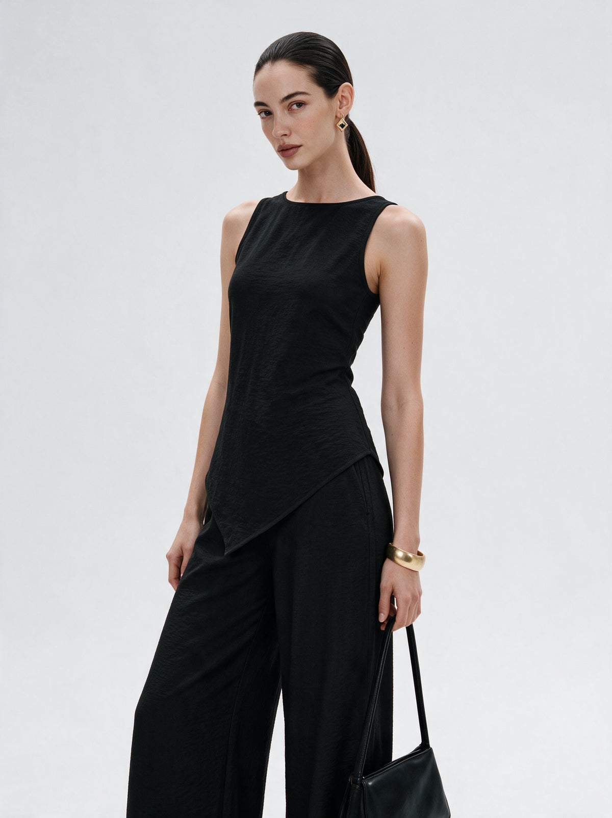 Valeria Asymmetric Co-ord Set - Black — model full body