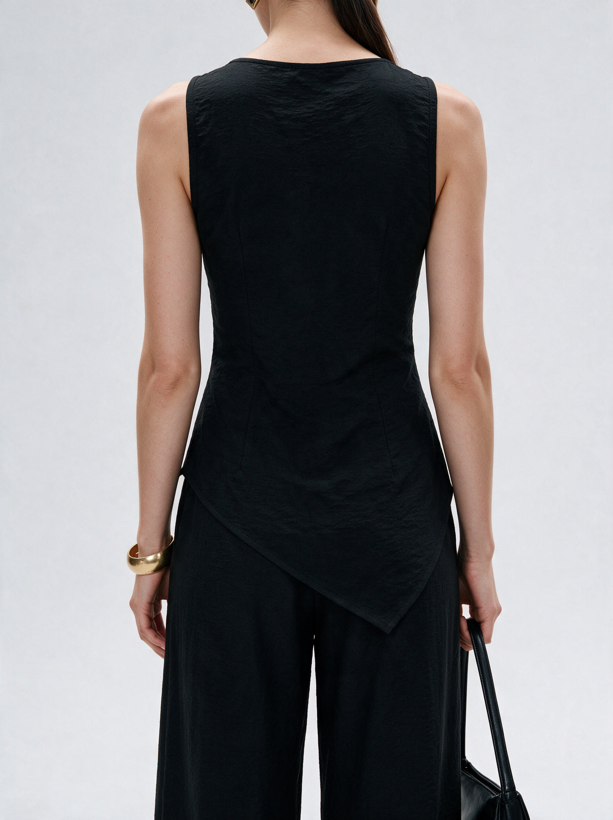 Valeria Asymmetric Co-ord Set - Black — model back view