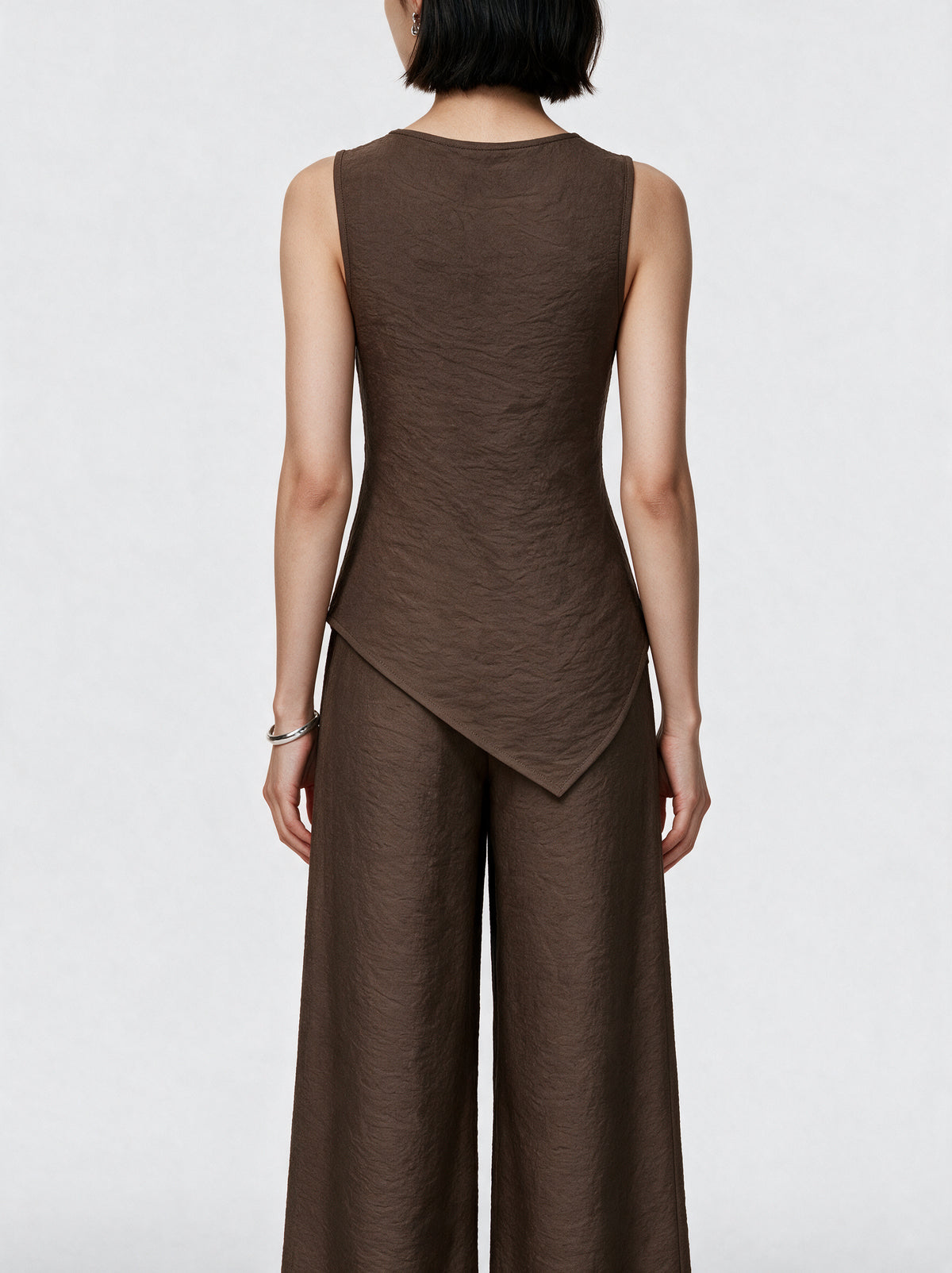 Valeria Asymmetric Co-ord Set - Cocoa — model back view