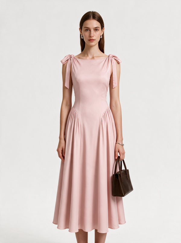 Valeria Bow Shoulder Maxi Dress - Blush Pink — model full body