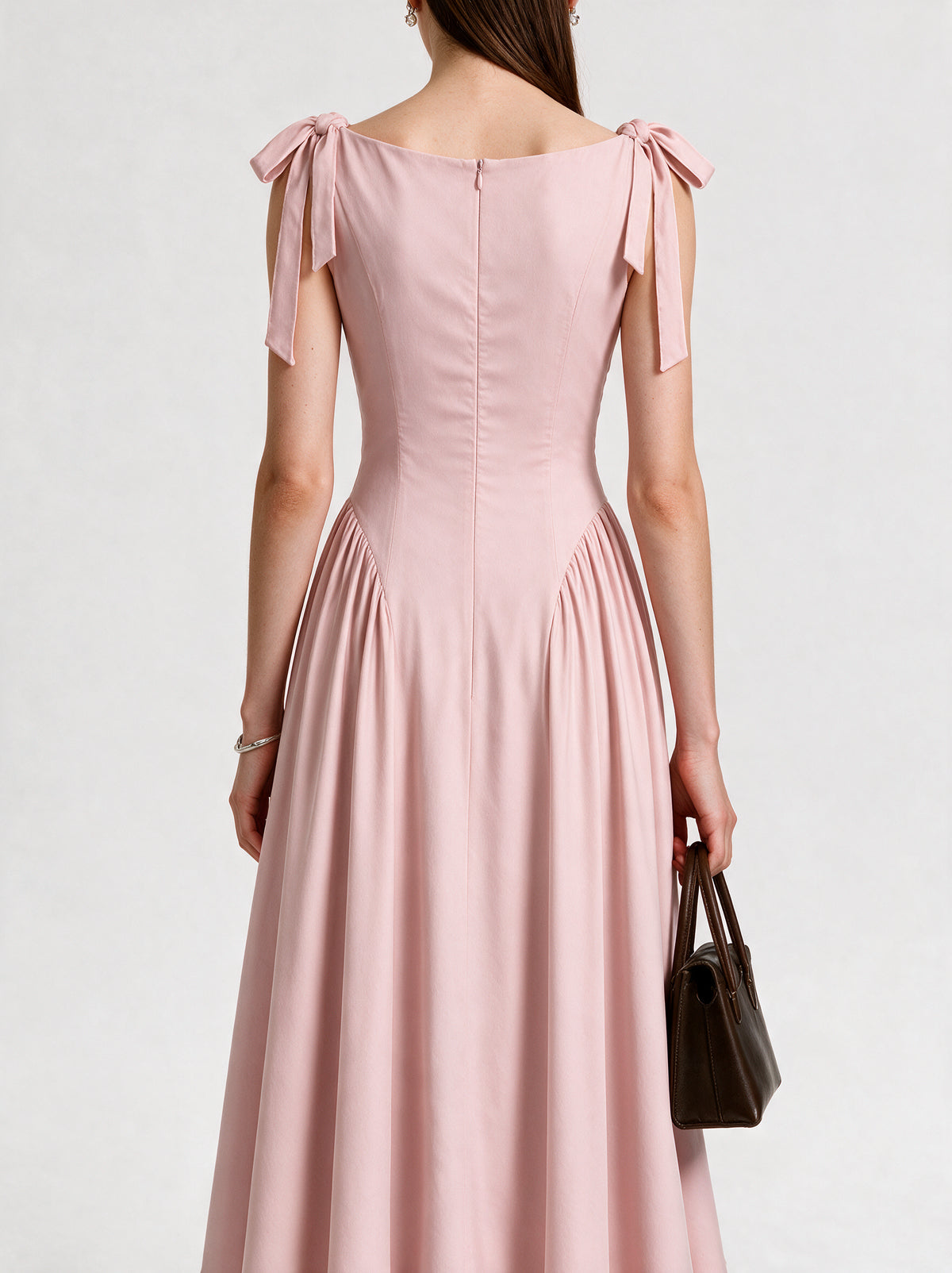 Valeria Bow Shoulder Maxi Dress - Blush Pink — model back view