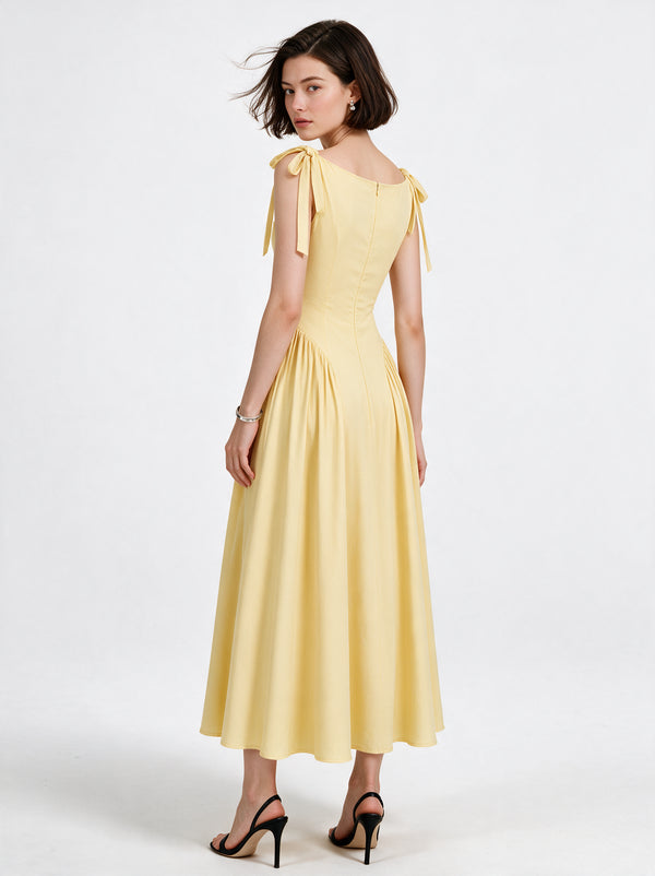 Valeria Bow Shoulder Maxi Dress - Butter Yellow — model full body