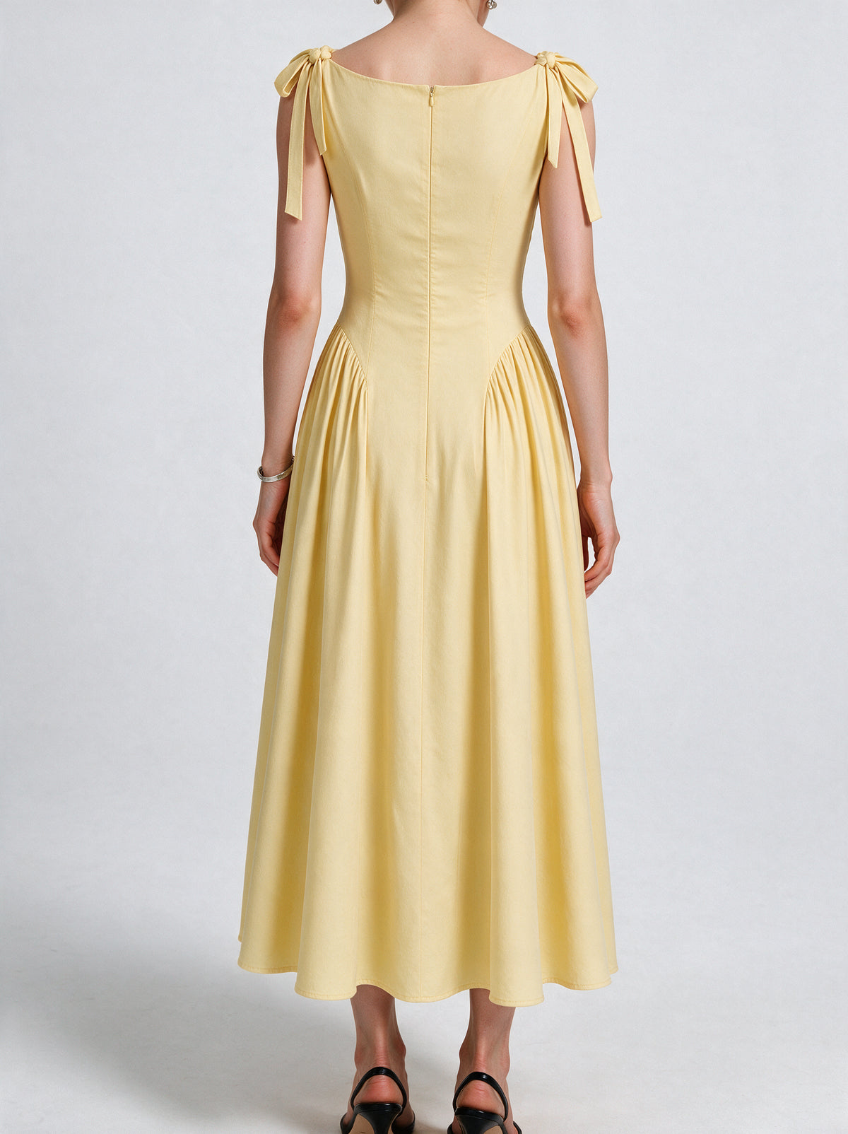 Valeria Bow Shoulder Maxi Dress - Butter Yellow — model back view
