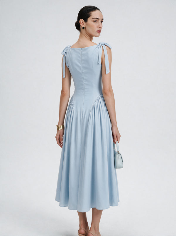 Valeria Bow Shoulder Maxi Dress - Ice Blue — model full body