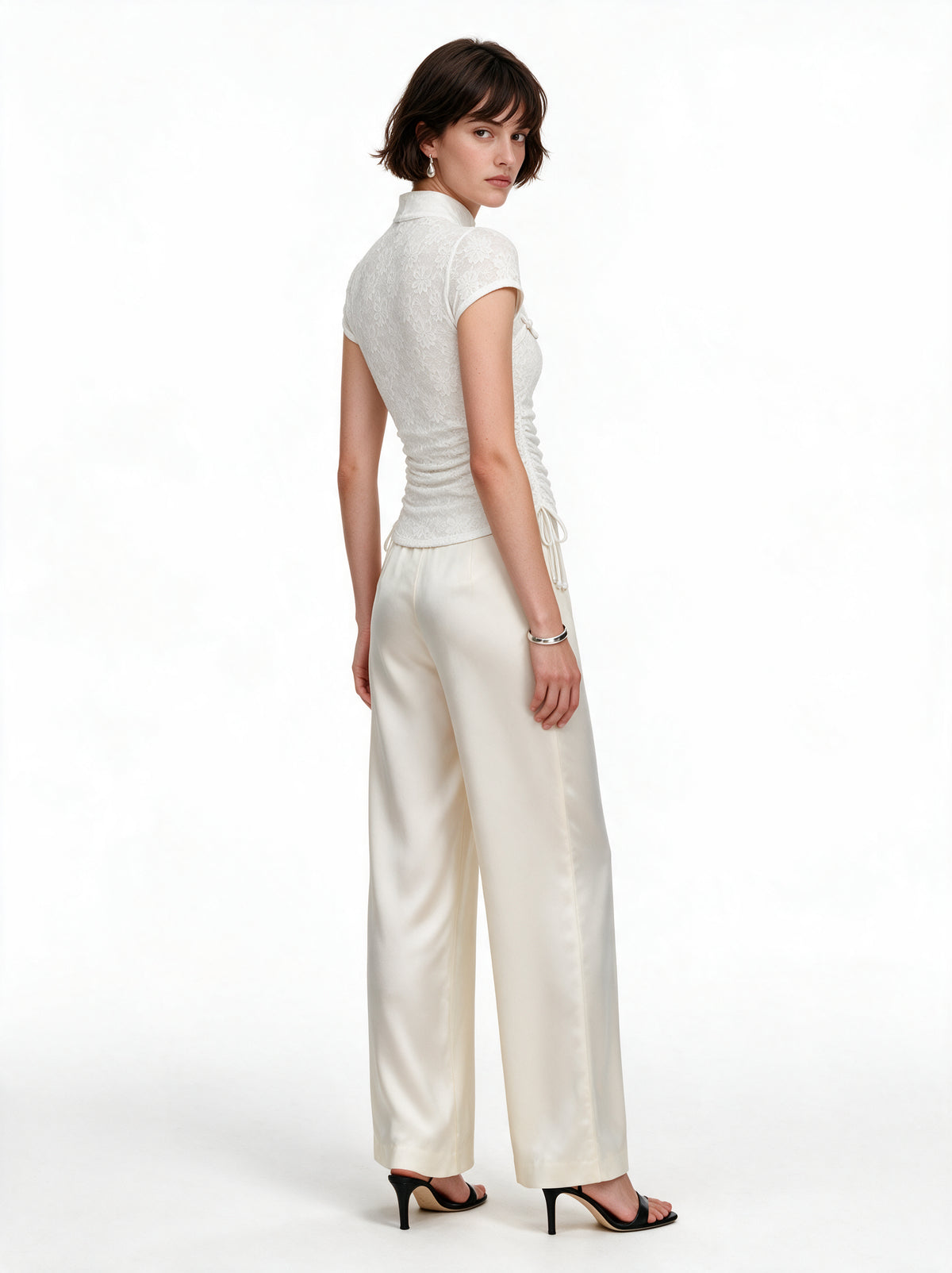 Valeria Cinched Ruched Top - Ivory — model full body
