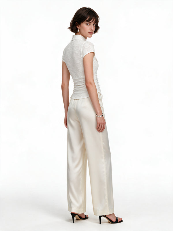 Valeria Cinched Ruched Top - Ivory — model full body