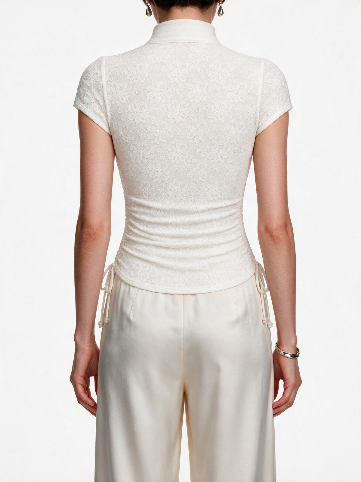 Valeria Cinched Ruched Top - Ivory — model back view