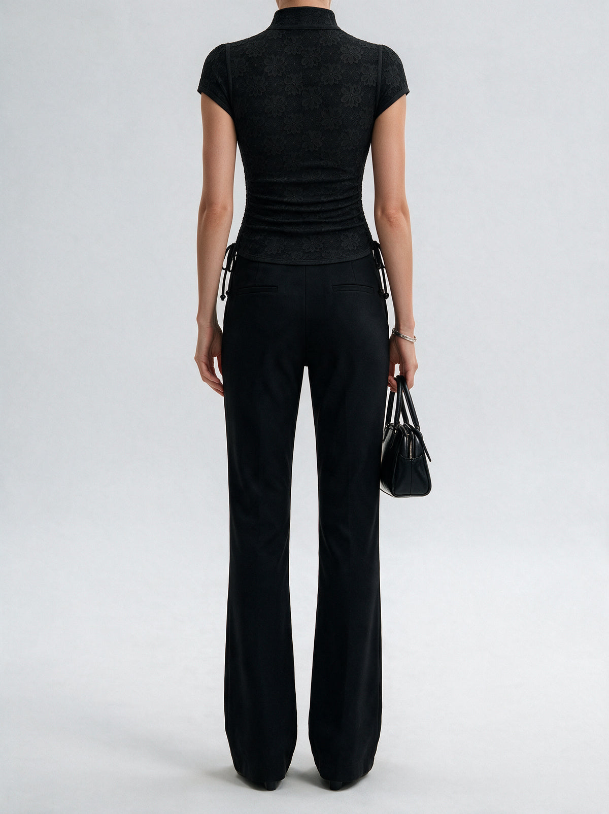 Valeria Cinched Ruched Top - Noir — model back view