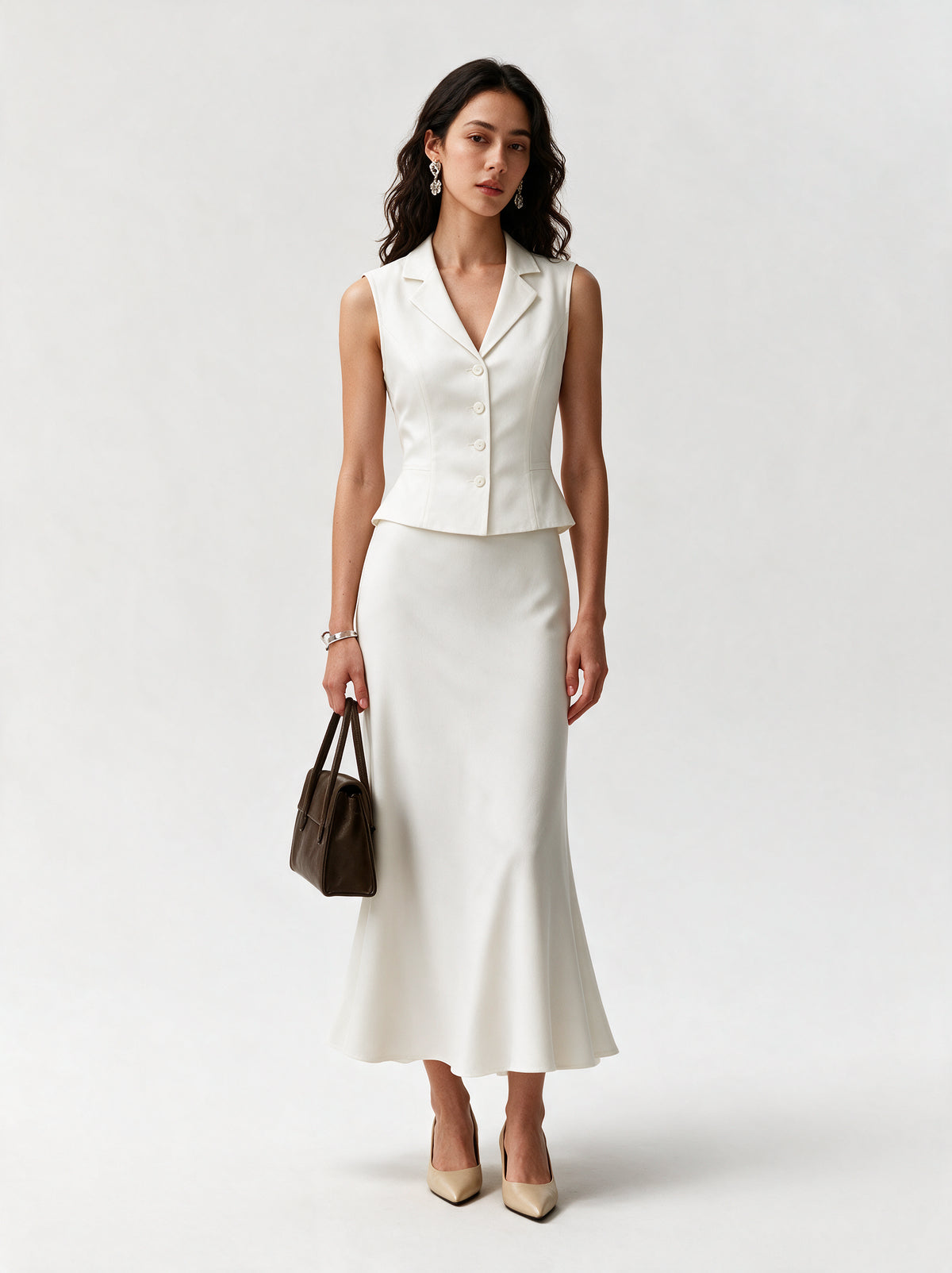 Valeria Collared Flared Co Ord Set - Cloud — model full body