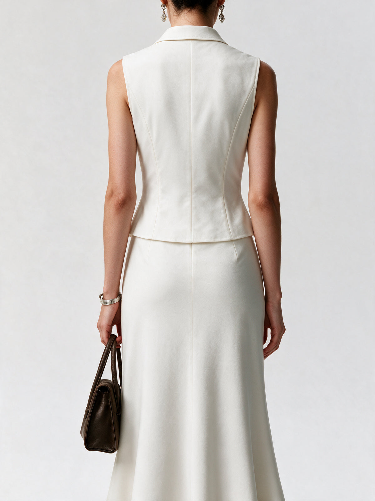 Valeria Collared Flared Co Ord Set - Cloud — model back view
