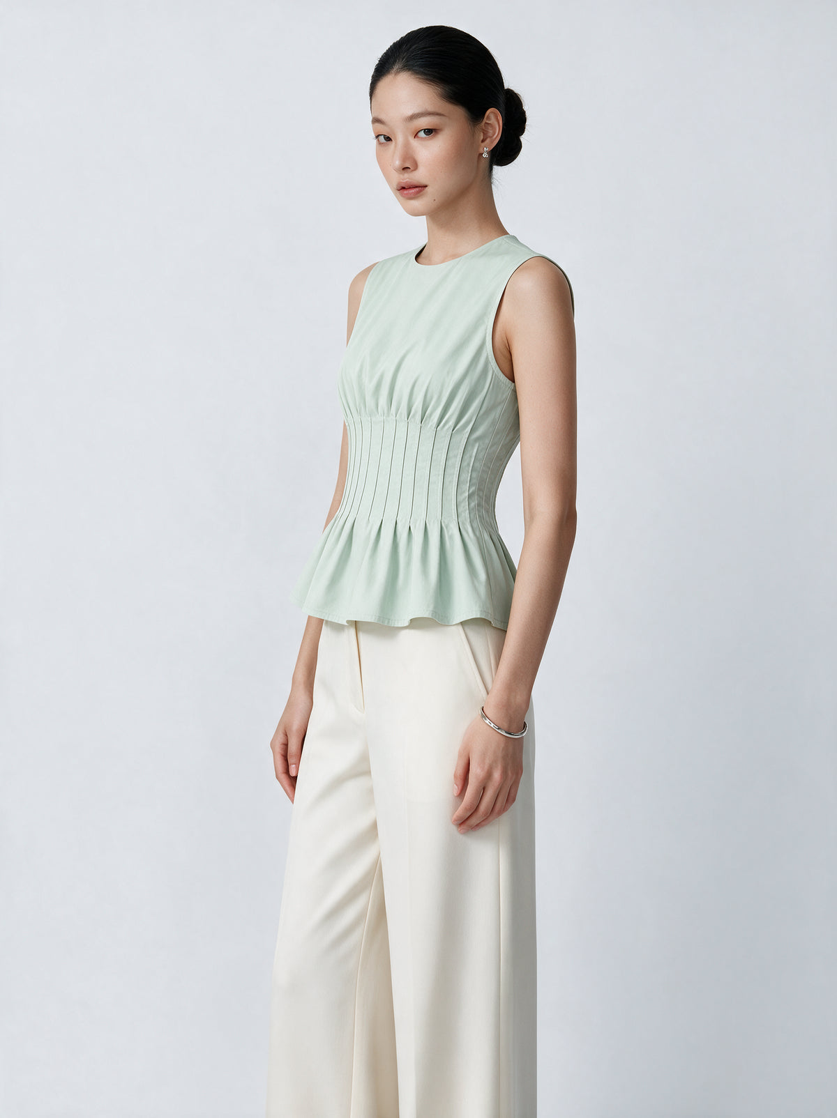Valeria Contour Gathered Top - Mint — model full body