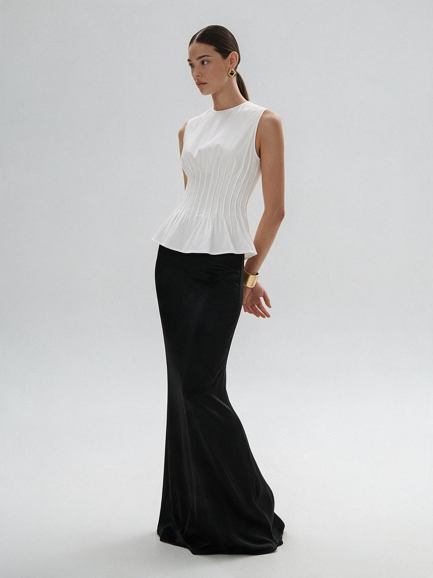 Valeria Contour Gathered Top - White — model full body