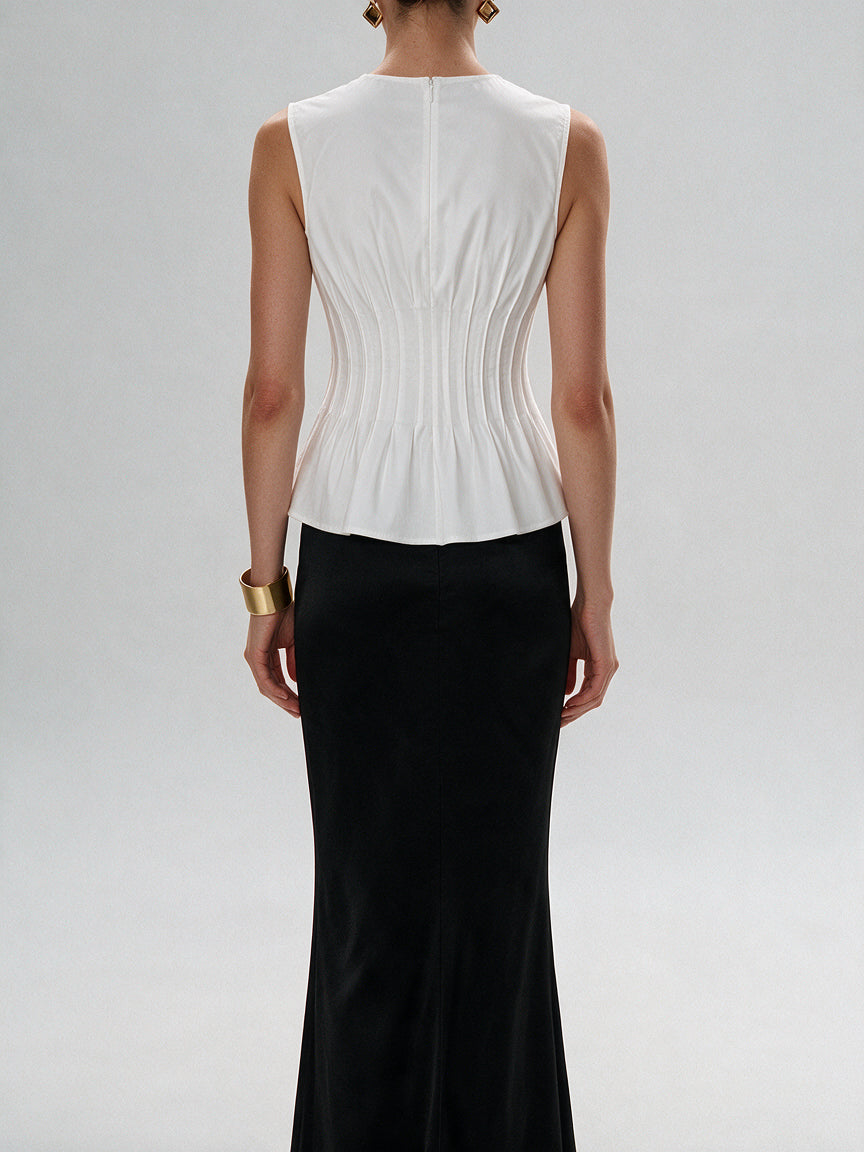 Valeria Contour Gathered Top - White — model back view