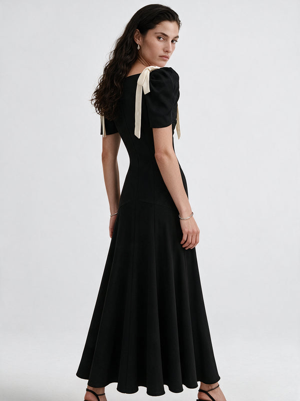 Valeria Contrast Panel V Maxi Dress - Black — model full body