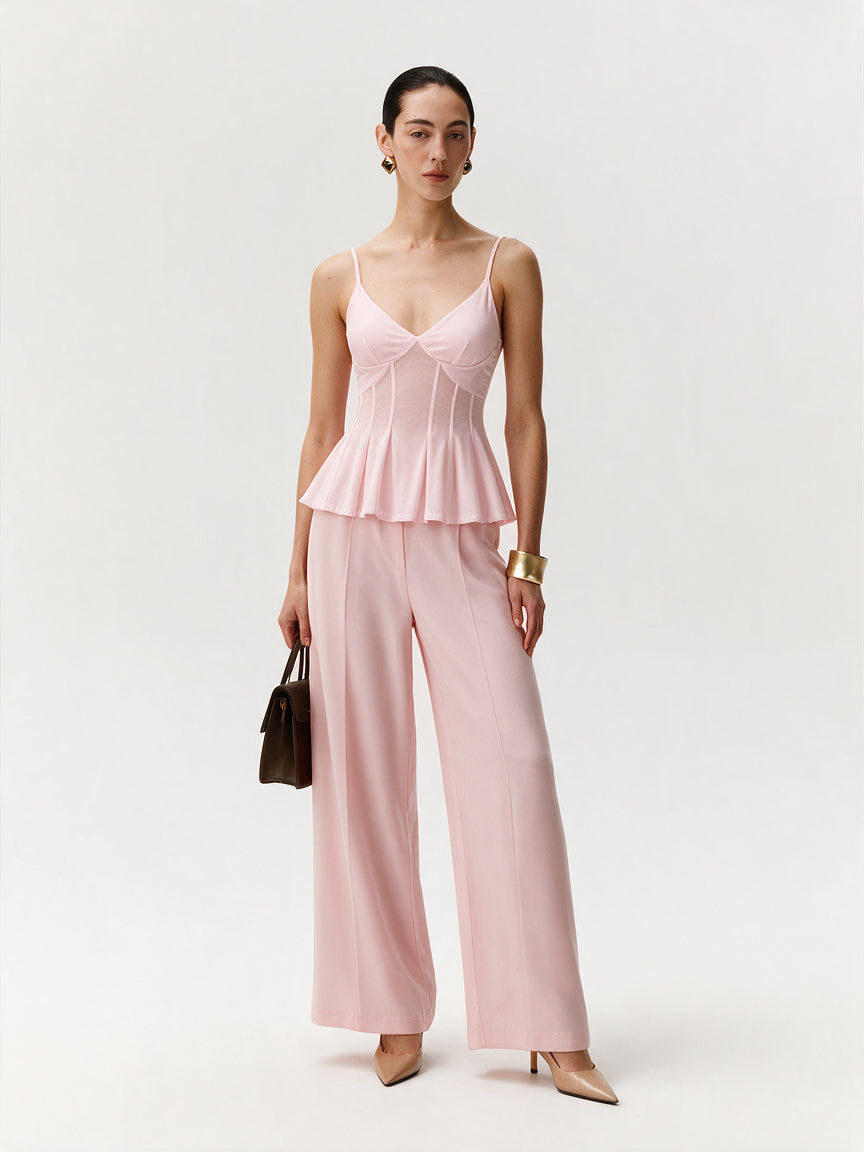 Valeria Corset Peplum Cami Top - Blush Pink — model full body