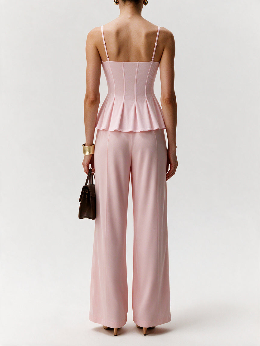 Valeria Corset Peplum Cami Top - Blush Pink — model back view