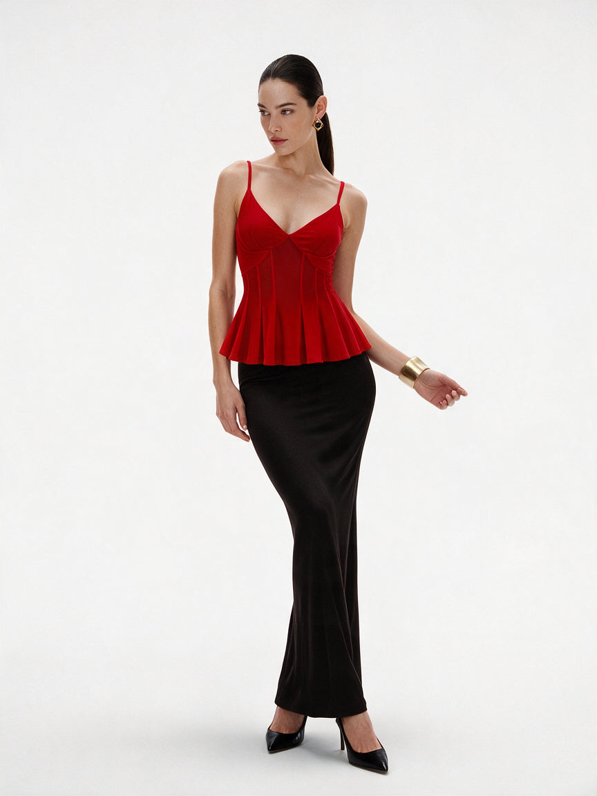 Valeria Corset Peplum Cami Top - Scarlet Red — model full body