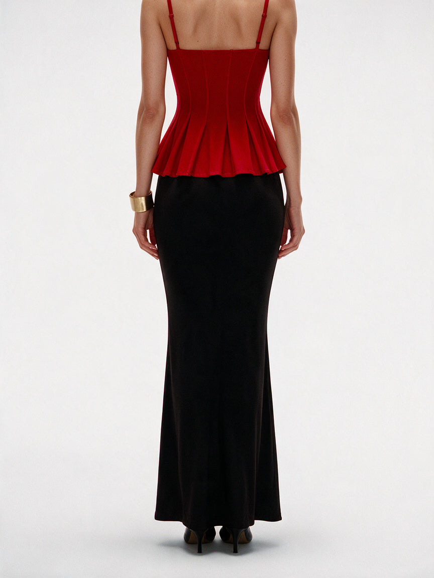 Valeria Corset Peplum Cami Top - Scarlet Red — model back view
