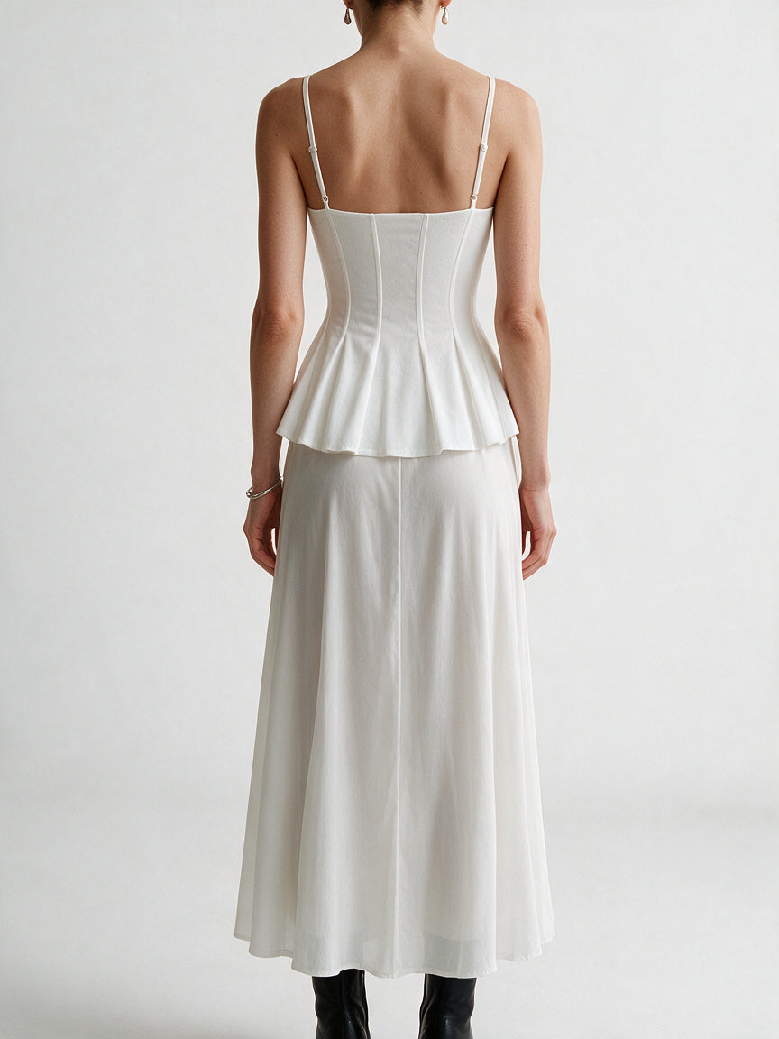 Valeria Corset Peplum Cami Top - White — model back view