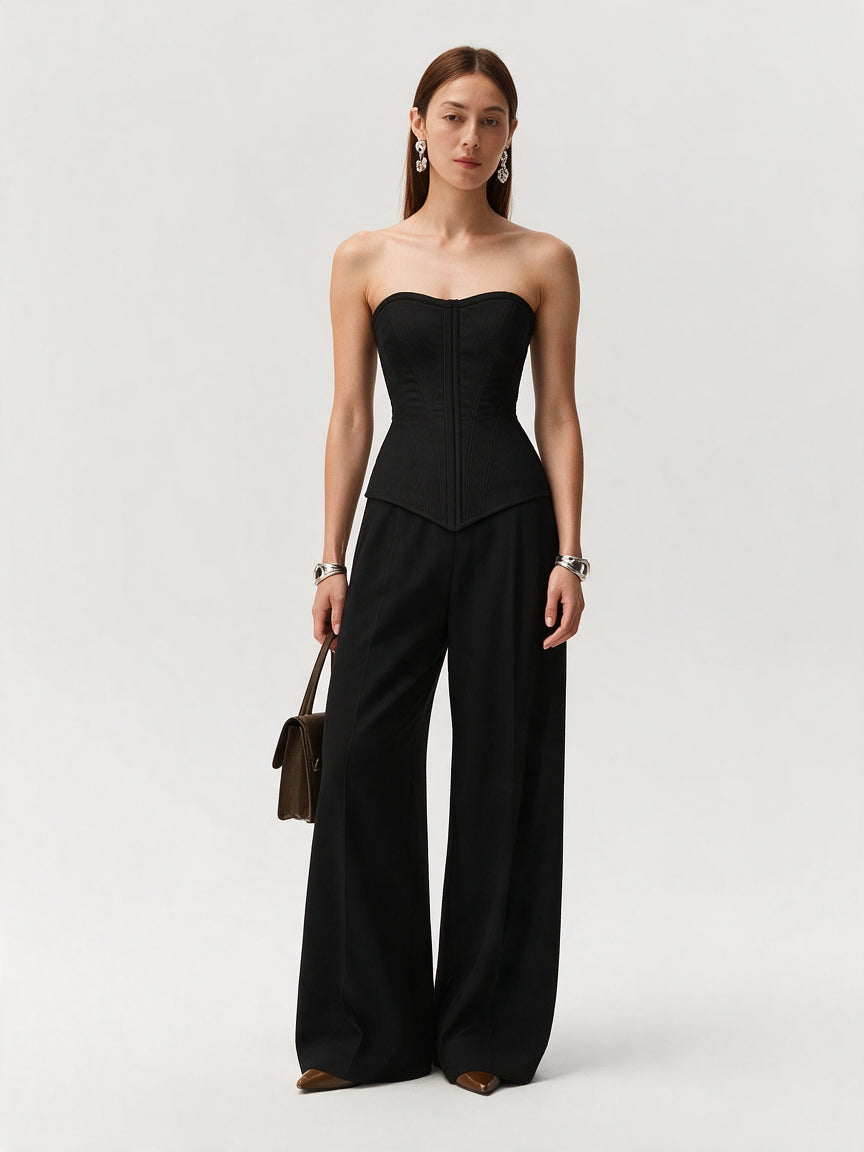 Valeria Corset Wide Leg Set - Black — model full body
