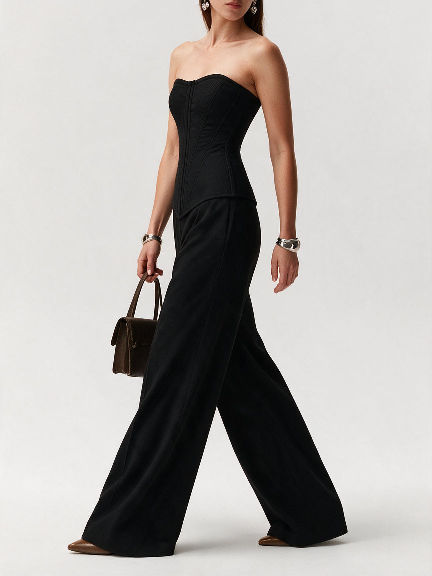 Valeria Corset Wide Leg Set - Black — model side detail