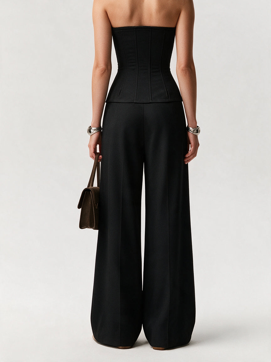 Valeria Corset Wide Leg Set - Black — model back view