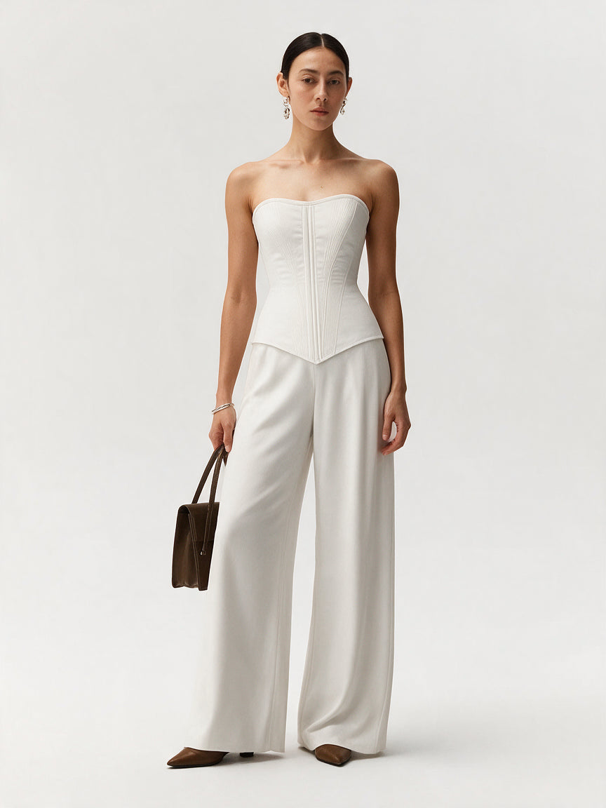 Valeria Corset Wide Leg Set - White — model full body