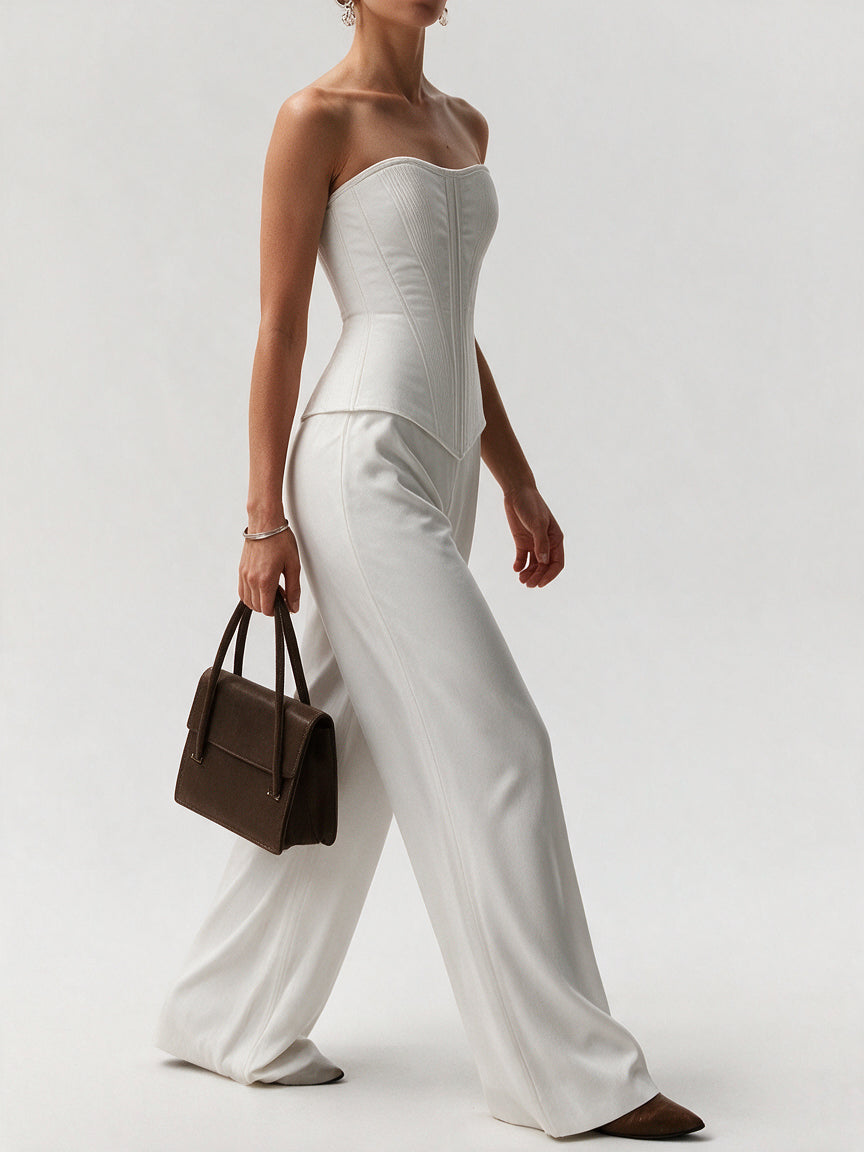 Valeria Corset Wide Leg Set - White — model side detail