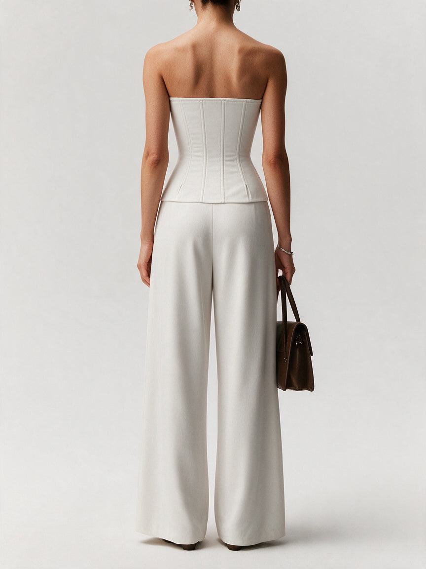 Valeria Corset Wide Leg Set - White — model back view