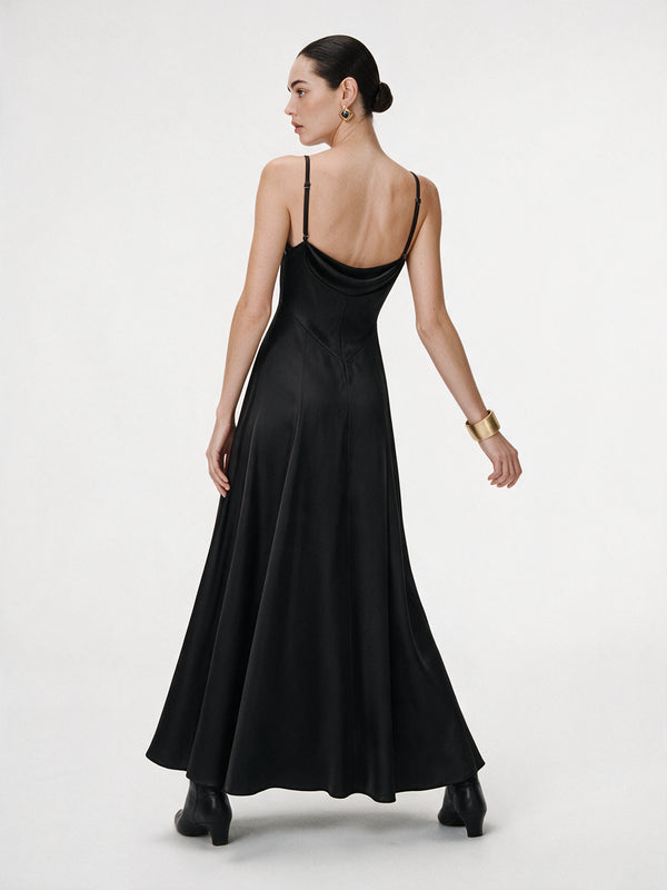 Valeria Cowl Satin Maxi Dress - Black — model full body