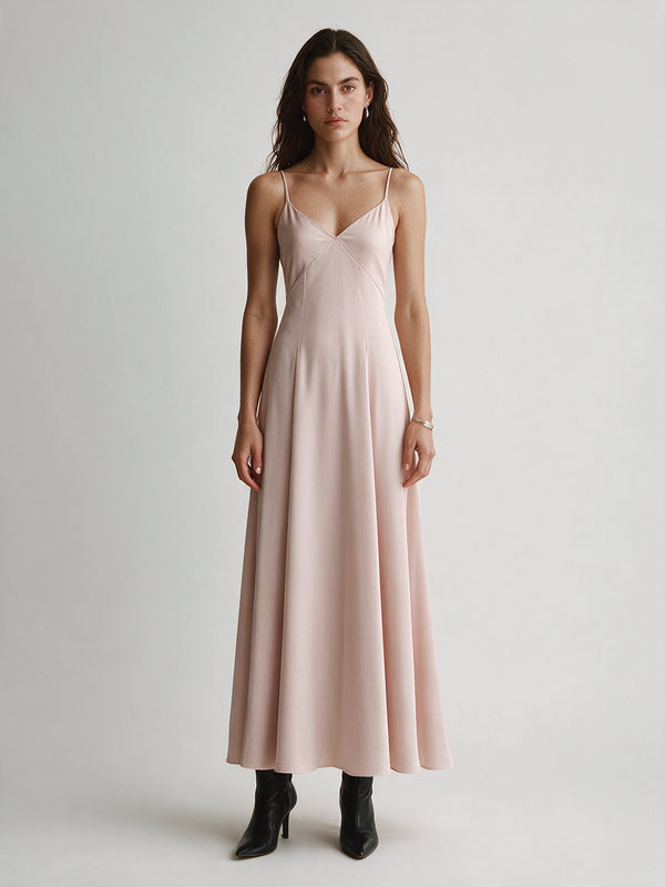 Valeria Cowl Satin Maxi Dress - Blush — model full body