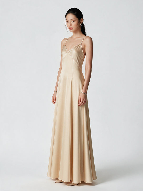 Valeria Cowl Satin Maxi Dress - Champagne — model full body