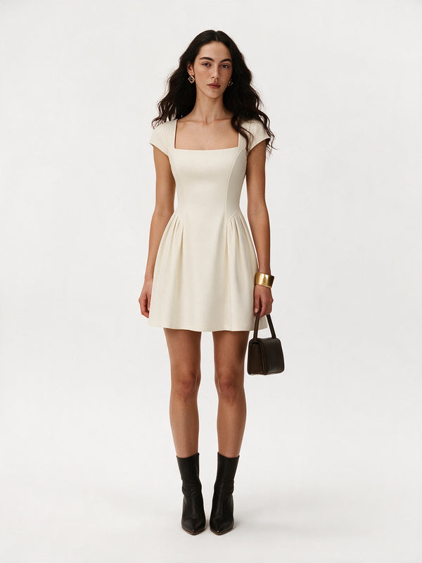 Valeria Éclipse Square Neck Dress - Ivory Pearl — model full body