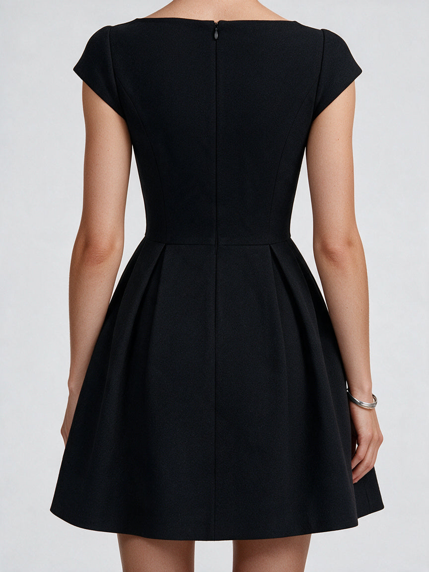 Valeria Éclipse Square Neck Dress - Midnight Noir — model back view
