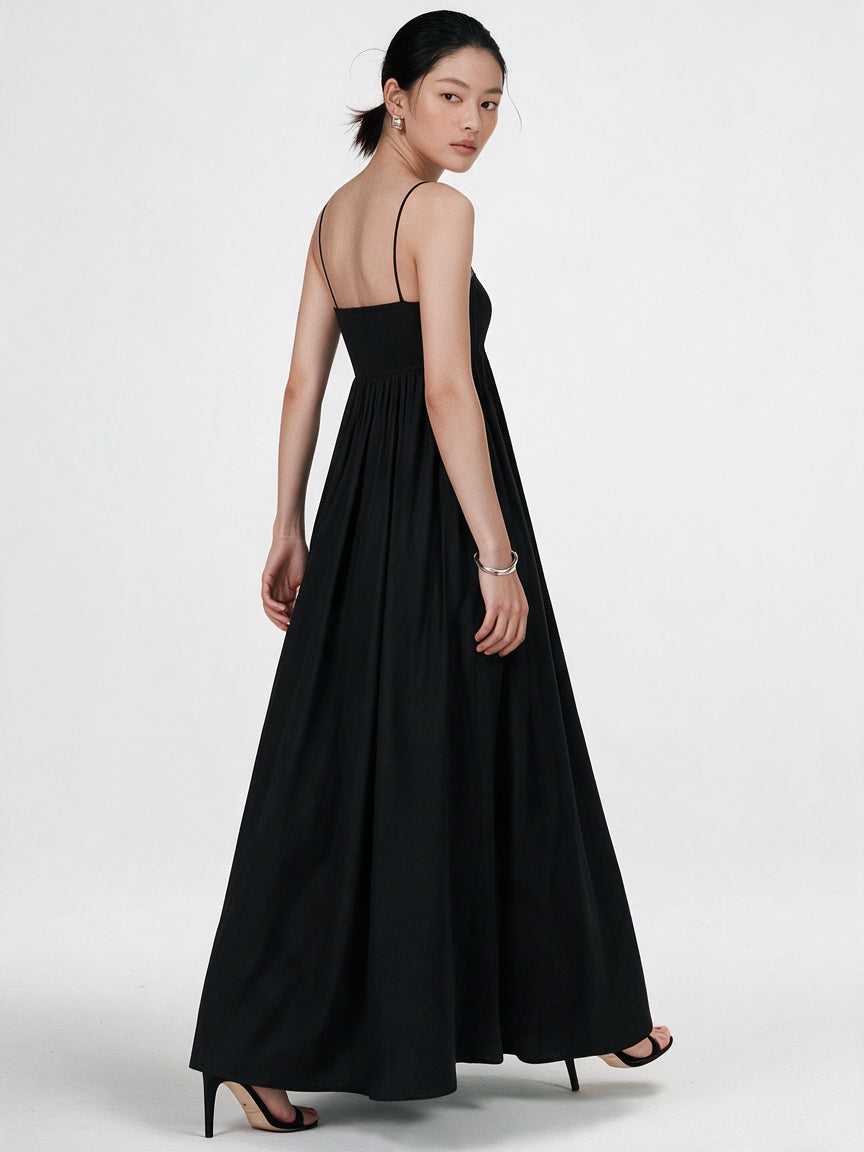 Valeria Empire Spaghetti Strap Maxi Dress - Black — model full body