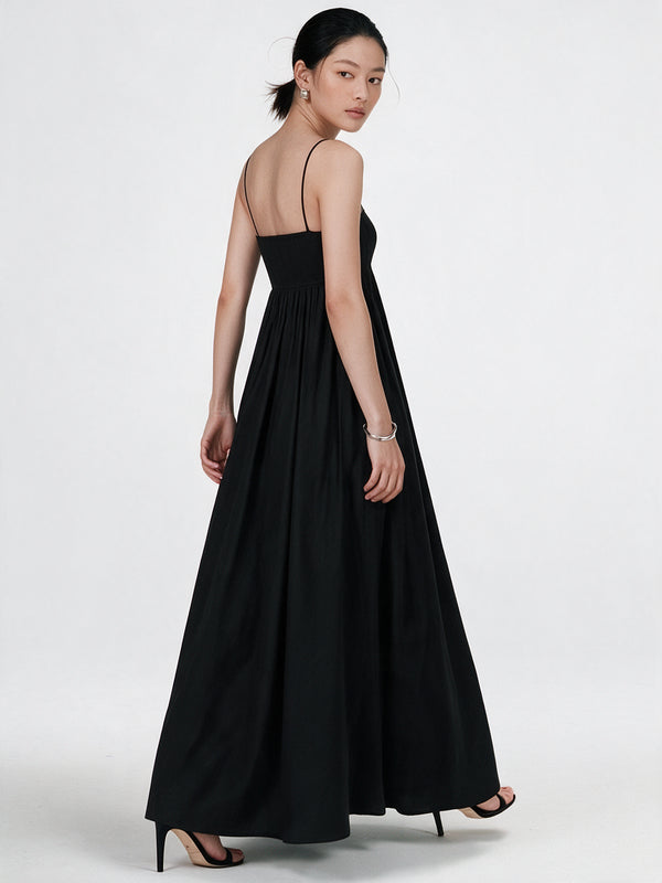 Valeria Empire Spaghetti Strap Maxi Dress - Black — model full body