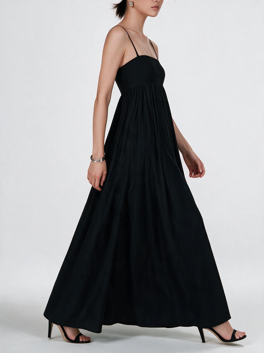 Valeria Empire Spaghetti Strap Maxi Dress - Black — model side detail