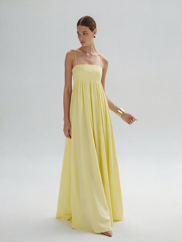 Valeria Empire Spaghetti Strap Maxi Dress - Butter Yellow — model full body
