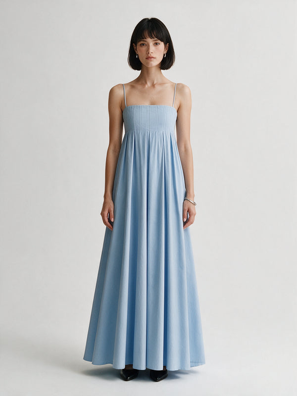 Valeria Empire Spaghetti Strap Maxi Dress - Ice Blue — model full body