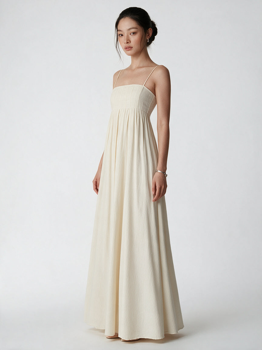 Valeria Empire Spaghetti Strap Maxi Dress - Ivory — model full body