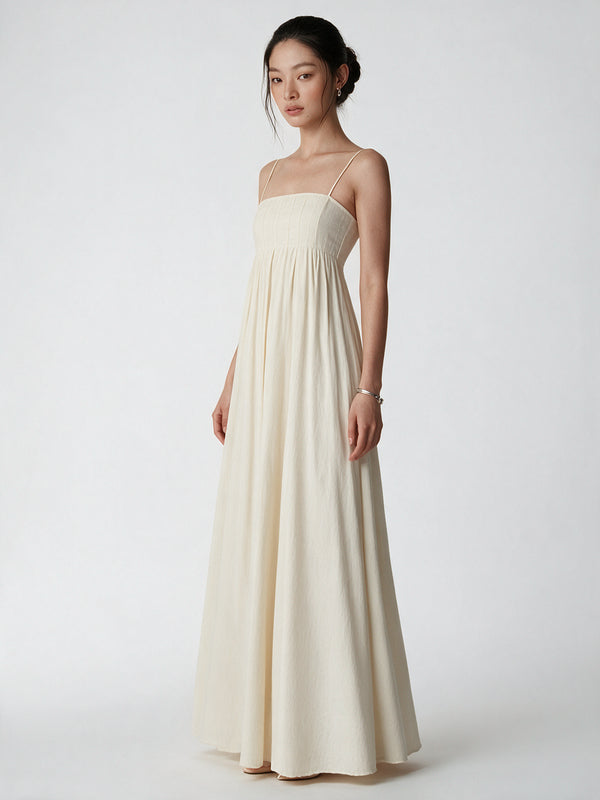 Valeria Empire Spaghetti Strap Maxi Dress - Ivory — model full body