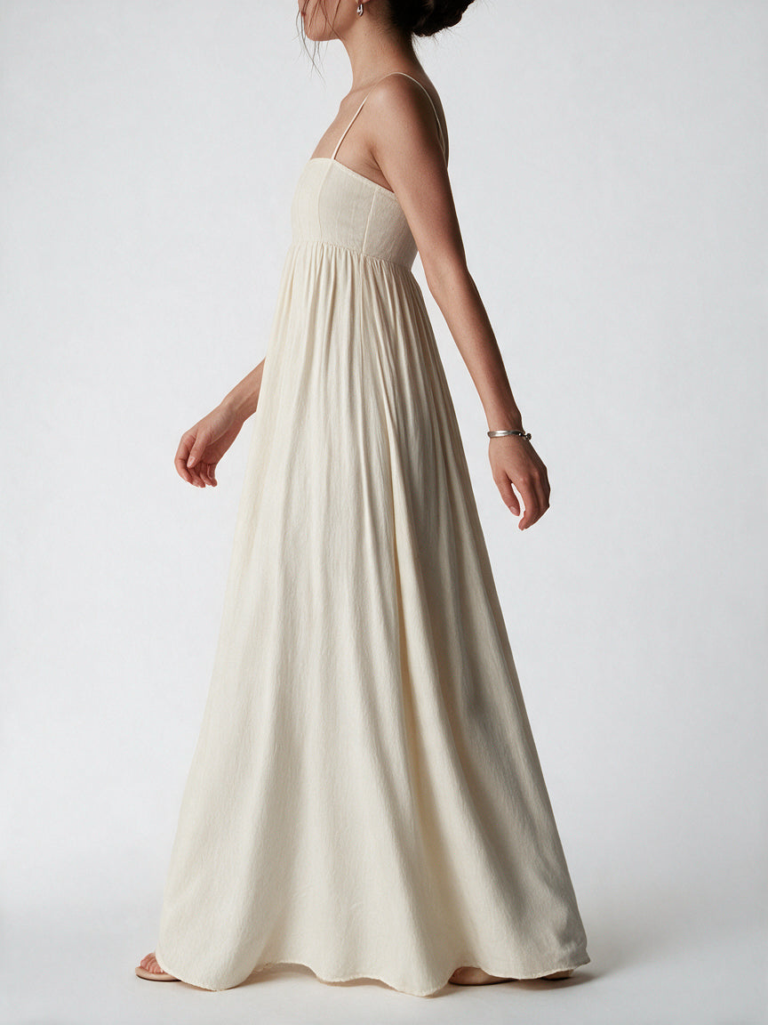 Valeria Empire Spaghetti Strap Maxi Dress - Ivory — model side detail
