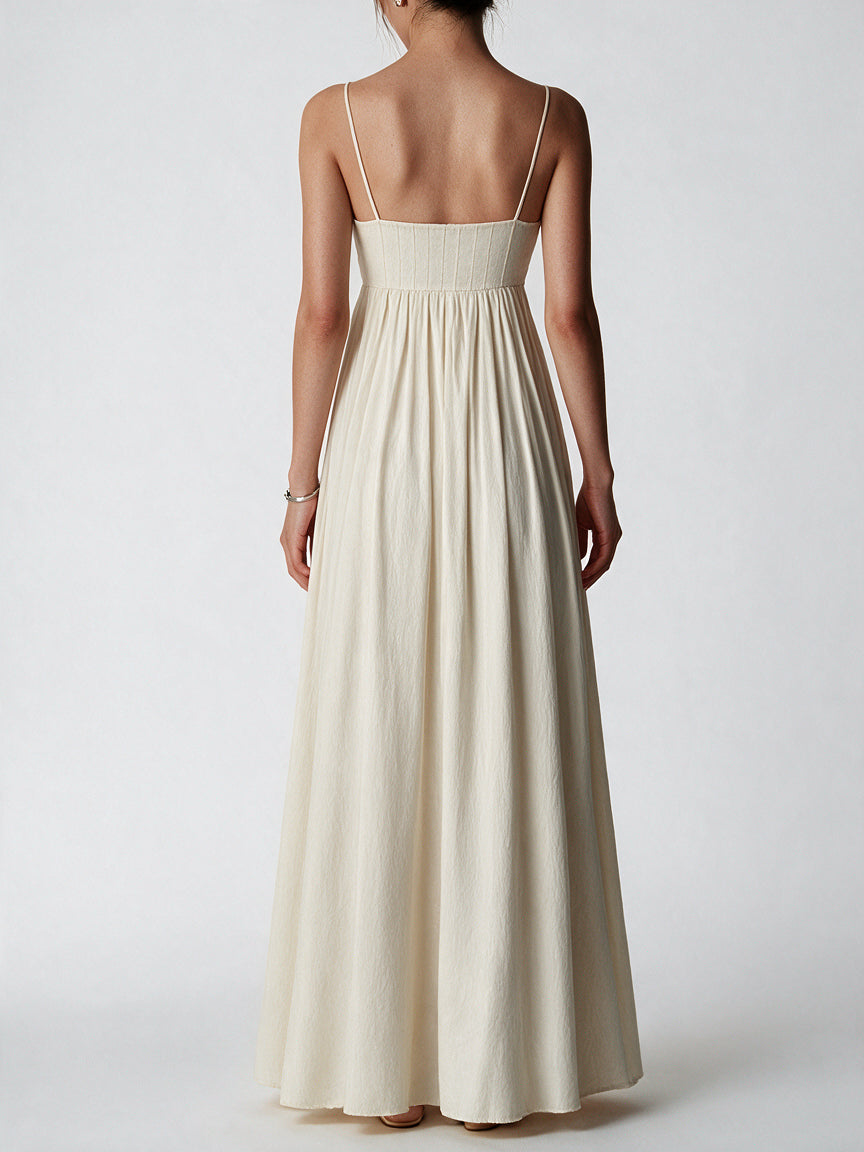 Valeria Empire Spaghetti Strap Maxi Dress - Ivory — model back view